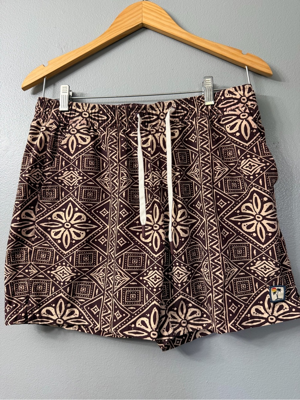 Marine Layer Men's Brown Printed Swim Trunks with Drawstring medium